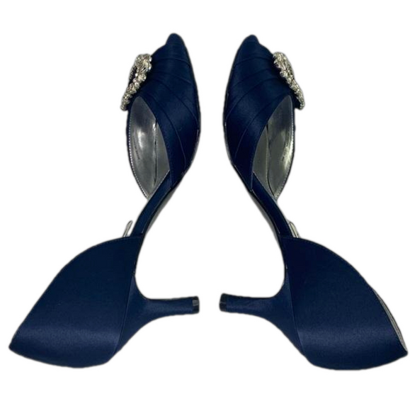 NINA CORRINE NAVY SATIN JEWELED MID-HEEL D'ORSAY CLASSIC EVENING PUMP SKU0779 - Picture 3 of 14